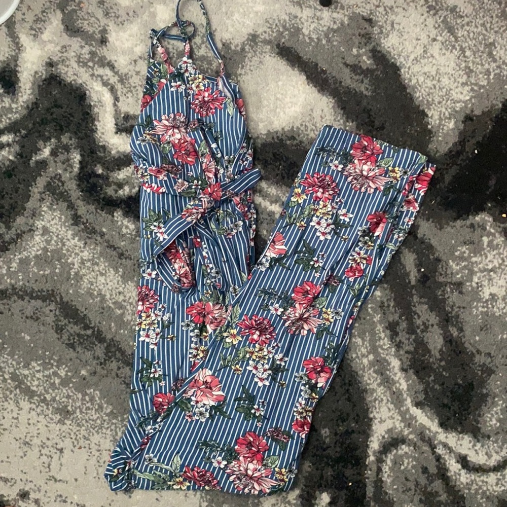 Floral print long romper